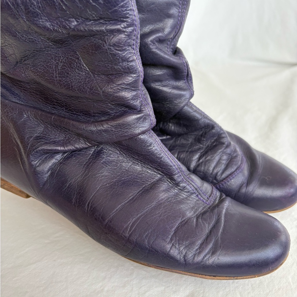 Vintage 90s Steve Madden Slouchy Purple Leather Ankle Boots